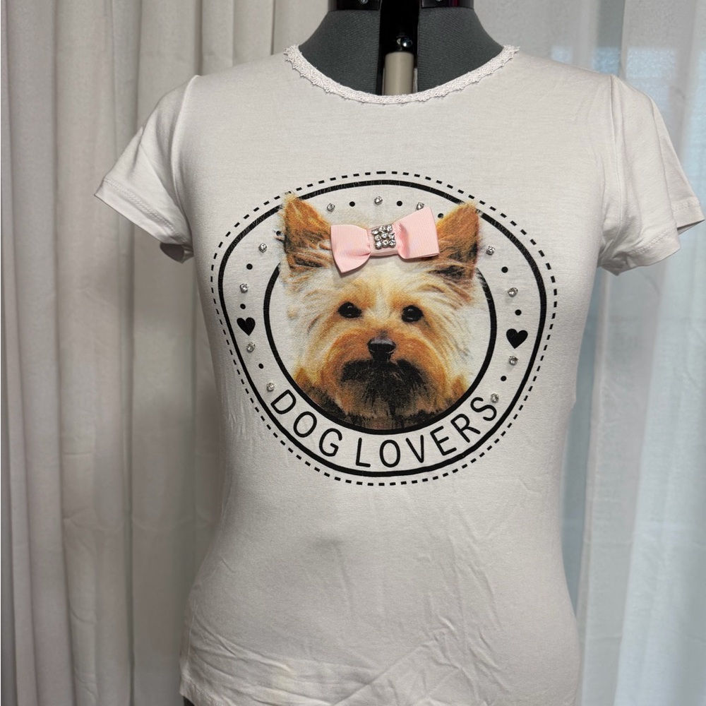 Chic Dog Lovers Tee with Pink Bow Accent